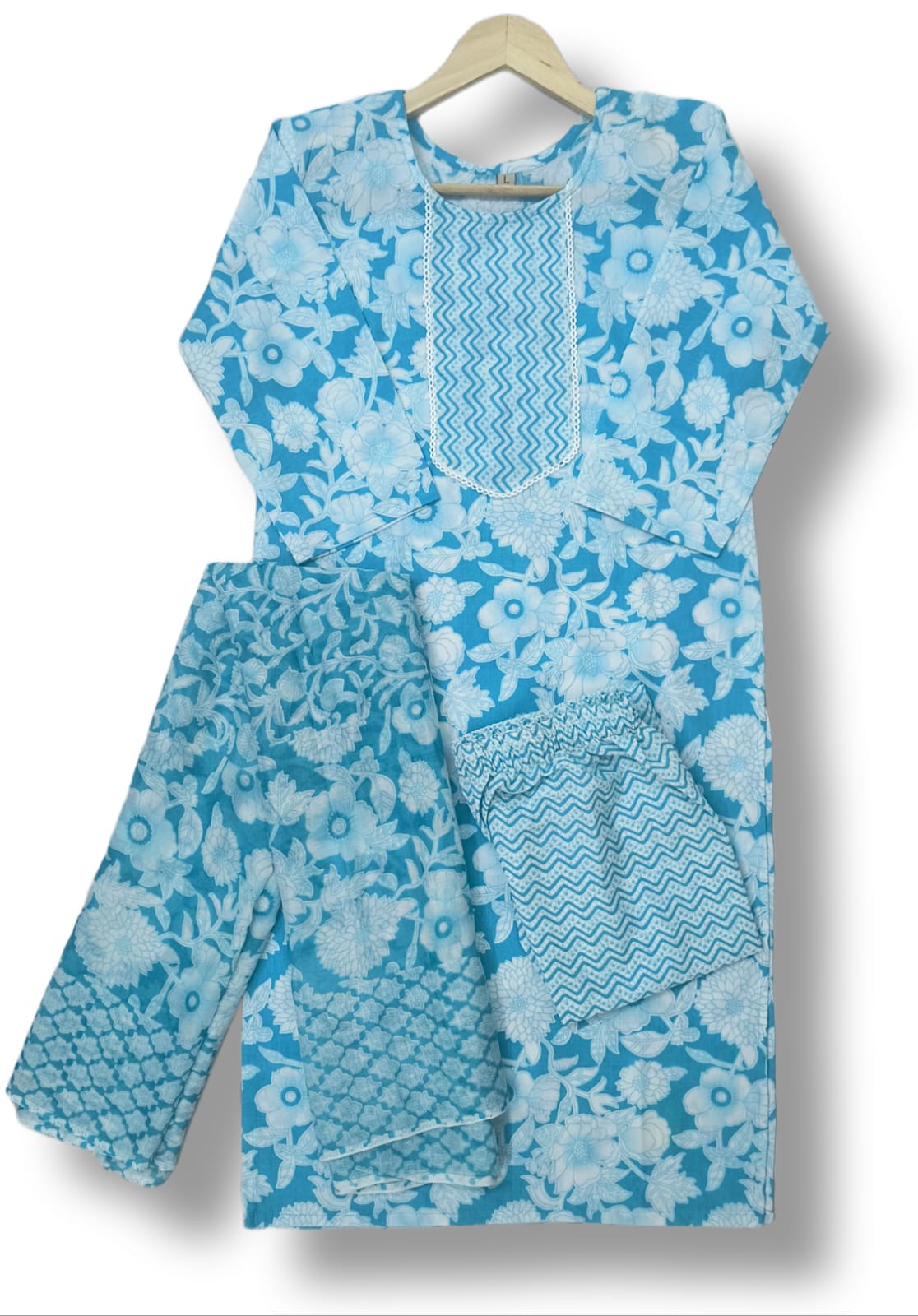 PRINTED COTTON KURTI PANT SET WITH DUPATTA